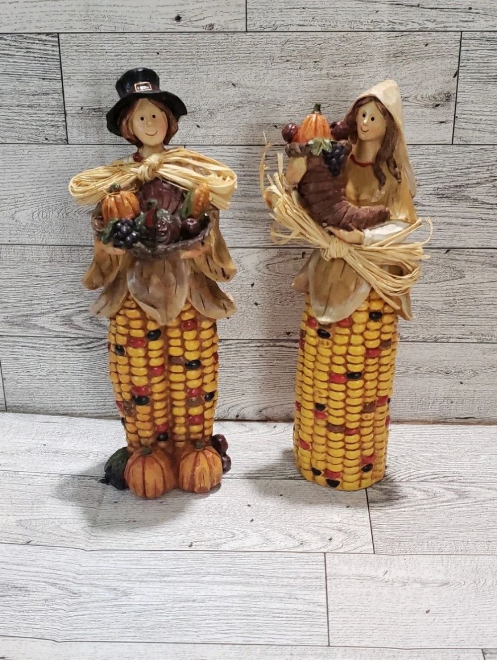 Pilgrim Corn People Decor Thanksgiving Autumn Fall Harvest Man Woman Set Of 2
